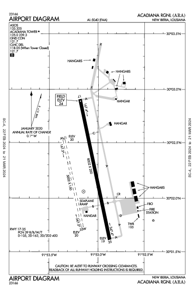 Acadiana Rgnl Airport (New Iberia, LA): KARA Airport Diagram