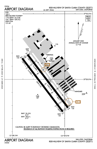 Santa Clara County Airport (San Jose, CA): KRHV Airport Diagram
